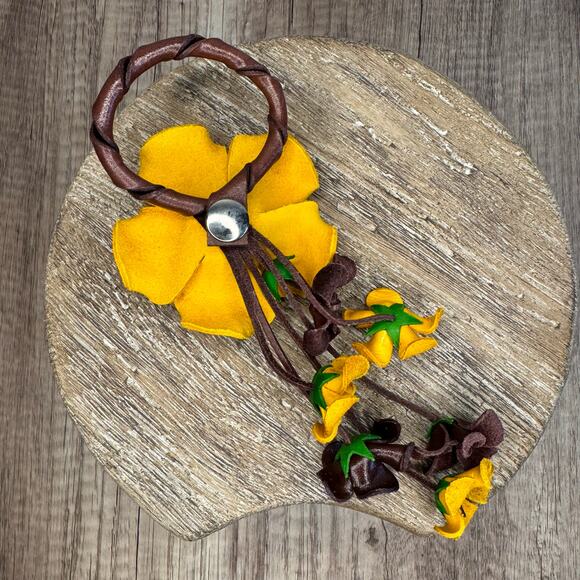 Leather Yellow Rose Purse Charm Genuine Leather Flower Bag Charm NEW FAST SHIP - Picture 7 of 8